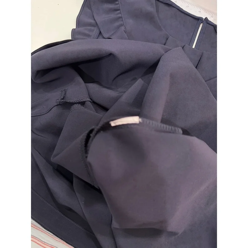 Zara Basic Navy Blue Ruffle Sleeve Pleated Shift Dress with Pockets XL